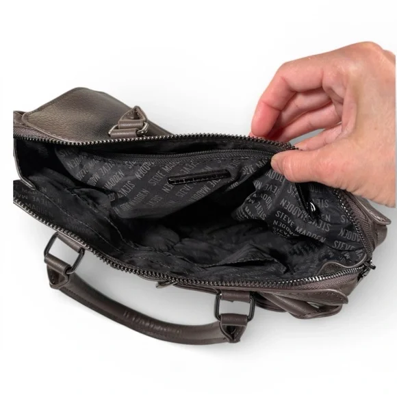 Steve Madden Brown Faux Leather Satchel Medium Handbag Crossbody - Picture 5 of 12